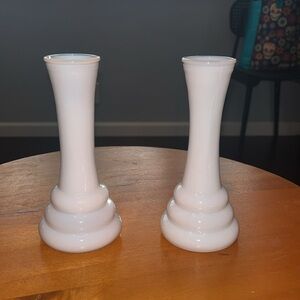 Vintage Randall White Milk Glass Beehive Bud Vase 6" Tall. Two for sale.